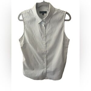 Banana Republic sleeveless blue & white striped button down women’s shirt. Sz 8